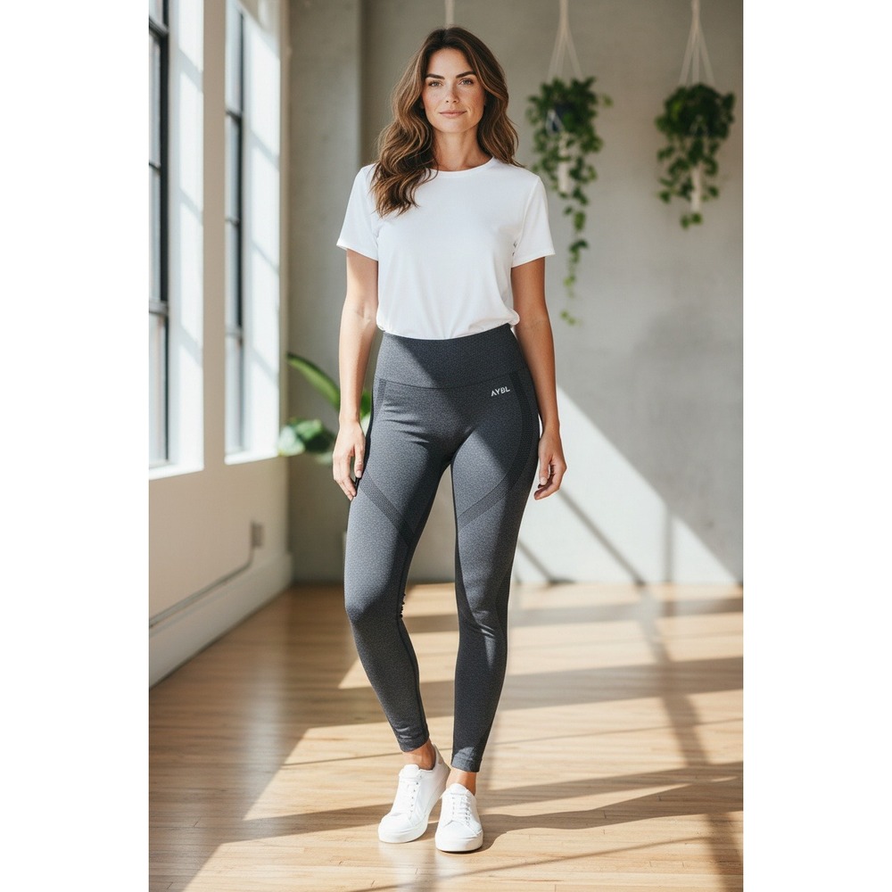 AYBL Womens M Charcoal Gray Seamless High Waist Workout Leggings